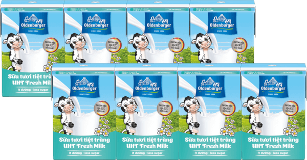 Combo 2 Sữa tươi tiệt trùng Oldenburger ít đường 110ml (lốc 4 hộp)