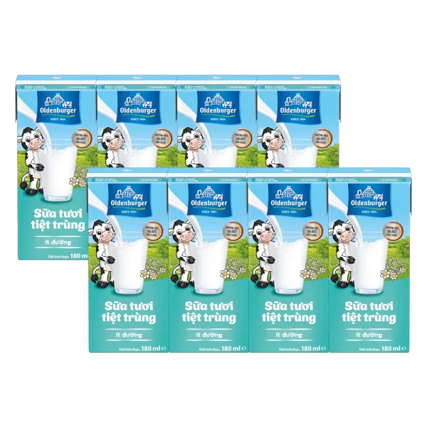 Combo 2 Sữa tươi tiệt trùng Oldenburger ít đường 180ml (lốc 4 hộp)