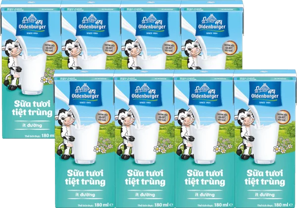 Combo 2 Sữa tươi tiệt trùng Oldenburger ít đường 180ml (lốc 4 hộp)