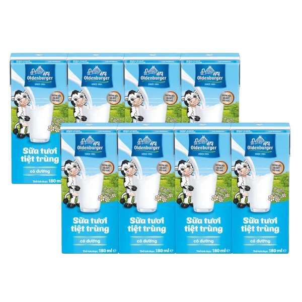 Combo 2 Sữa tươi tiệt trùng Oldenburger có đường 180ml (lốc 4 hộp)