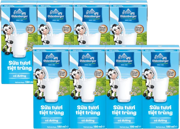 Combo 2 Sữa tươi tiệt trùng Oldenburger có đường 180ml (lốc 4 hộp)