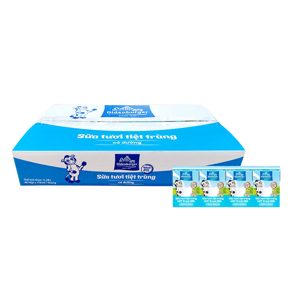 Thùng Sữa tươi tiệt trùng Oldenburger có đường 110ml (lốc 4 hộp)