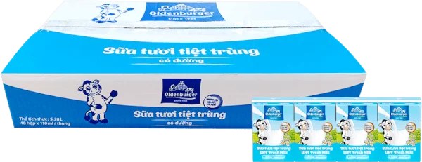 Thùng Sữa tươi tiệt trùng Oldenburger có đường 110ml (lốc 4 hộp)