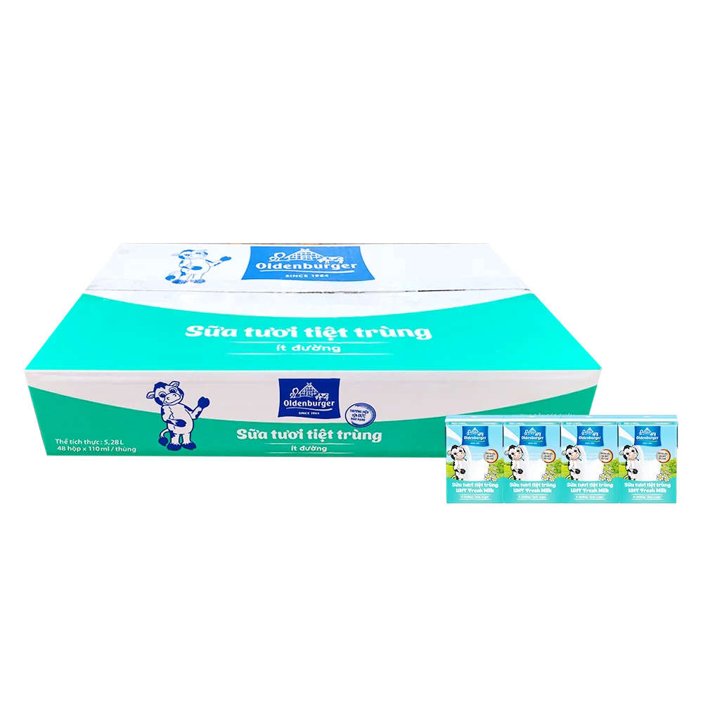 Thùng Sữa tươi tiệt trùng Oldenburger ít đường 110ml (lốc 4 hộp)