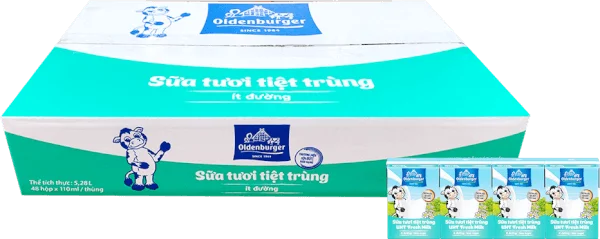 Thùng Sữa tươi tiệt trùng Oldenburger ít đường 110ml (lốc 4 hộp)