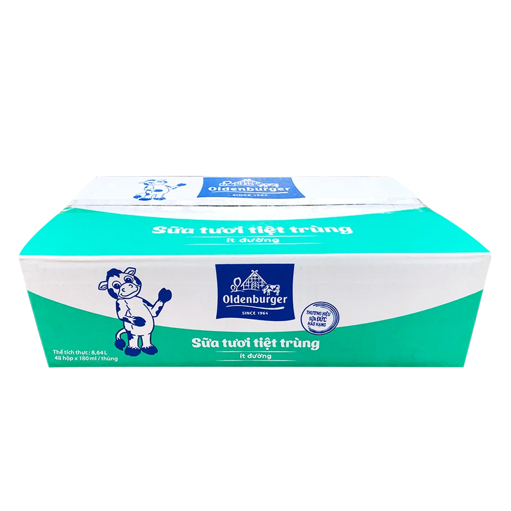 Thùng Sữa tươi tiệt trùng Oldenburger ít đường 180ml (lốc 4 hộp)