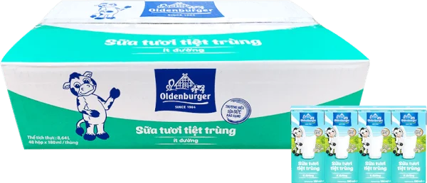 Thùng Sữa tươi tiệt trùng Oldenburger ít đường 180ml (lốc 4 hộp)
