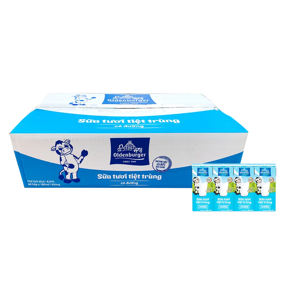 Thùng Sữa tươi tiệt trùng Oldenburger có đường 180ml (lốc 4 hộp)