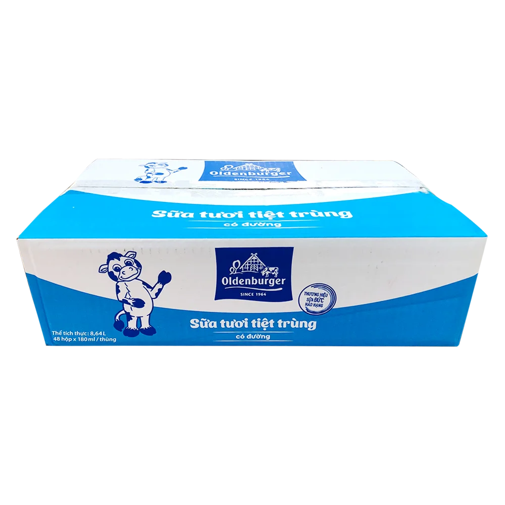 Thùng Sữa tươi tiệt trùng Oldenburger có đường 180ml (lốc 4 hộp)