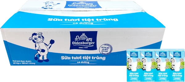 Thùng Sữa tươi tiệt trùng Oldenburger có đường 180ml (lốc 4 hộp)