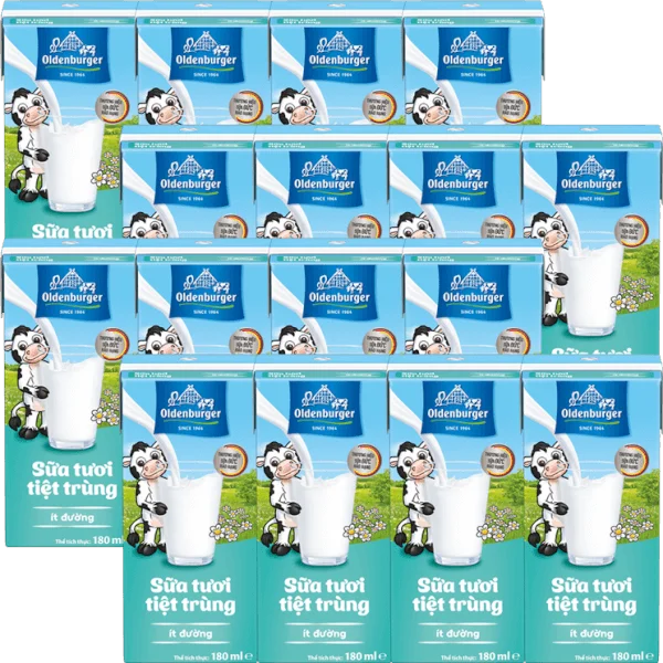 Combo 4 Sữa tươi tiệt trùng Oldenburger ít đường 180ml (lốc 4 hộp)
