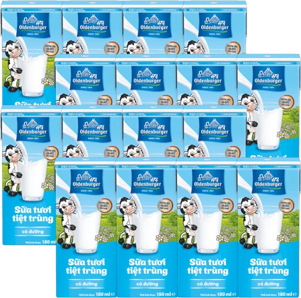 Combo 4 Sữa tươi tiệt trùng Oldenburger có đường 180ml (lốc 4 hộp)