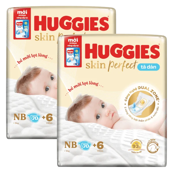 Combo 2 Tã dán lọt lòng Huggies Skin Perfect (Newborn, dưới 5kg, 70 miếng)