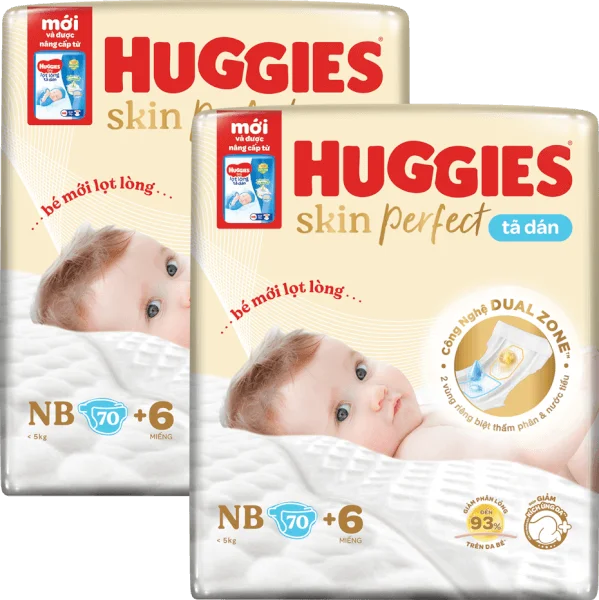 Combo 2 Tã dán lọt lòng Huggies Skin Perfect (Newborn, dưới 5kg, 70 miếng)