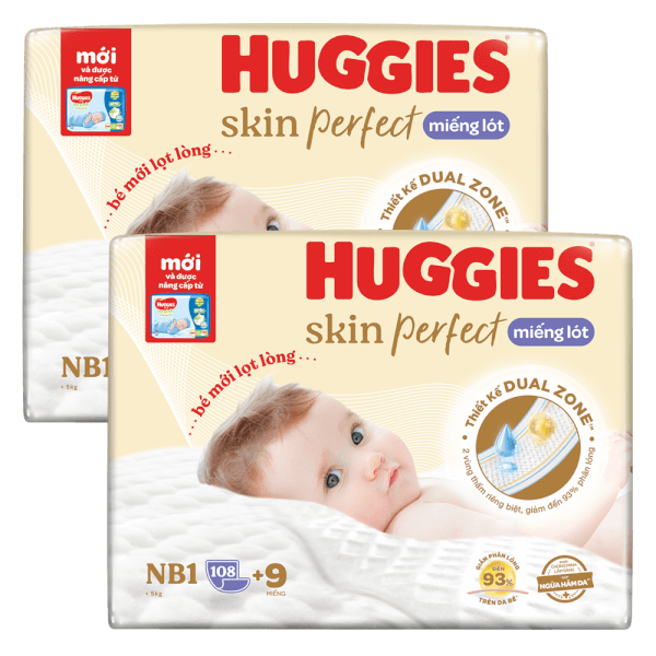 Combo 2 Miếng lót lọt lòng Huggies Skin Perfect (Newborn 1, dưới 5kg, 108 miếng)