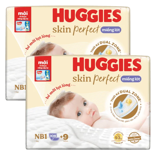 Combo 2 Miếng lót lọt lòng Huggies Skin Perfect (Newborn 1, dưới 5kg, 108 miếng)