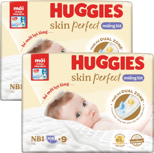 Combo 2 Miếng lót lọt lòng Huggies Skin Perfect (Newborn 1, dưới 5kg, 108 miếng)