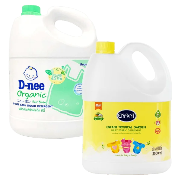 Combo 1 Nước xả Enfant Tropical Garden 3L và 1 Nước giặt quần áo em bé D-Nee Organic Xanh lá chai 3L