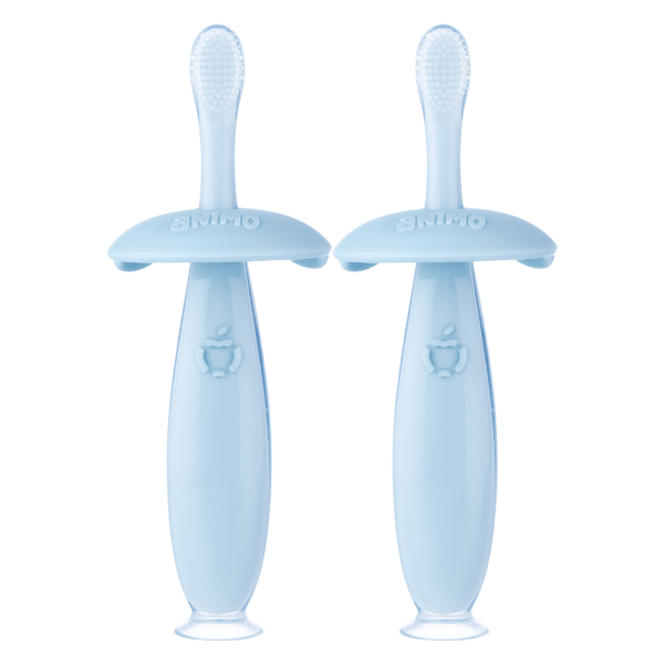 Combo 2 Bàn chải silicone chống hóc cho bé Animo ( 12M+, Xanh, GHtr2202)