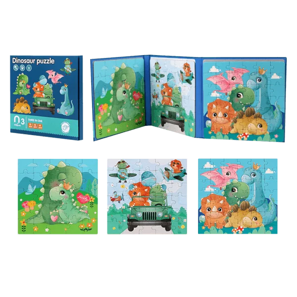 Bộ 3 tranh ghép hình nam châm học về thế giới khủng long 3in1 25,30,42pcs RFD555350 C401