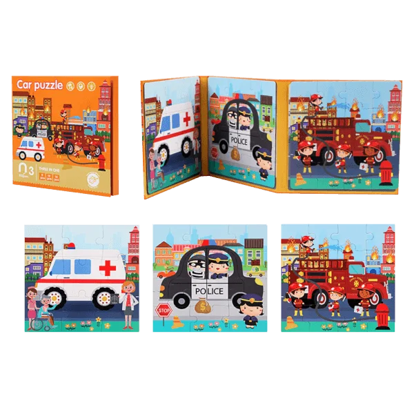 Bộ 3 tranh ghép hình nam châm học về phương tiện giao thông 3in1 9,12,16pcs RFD555347 C401