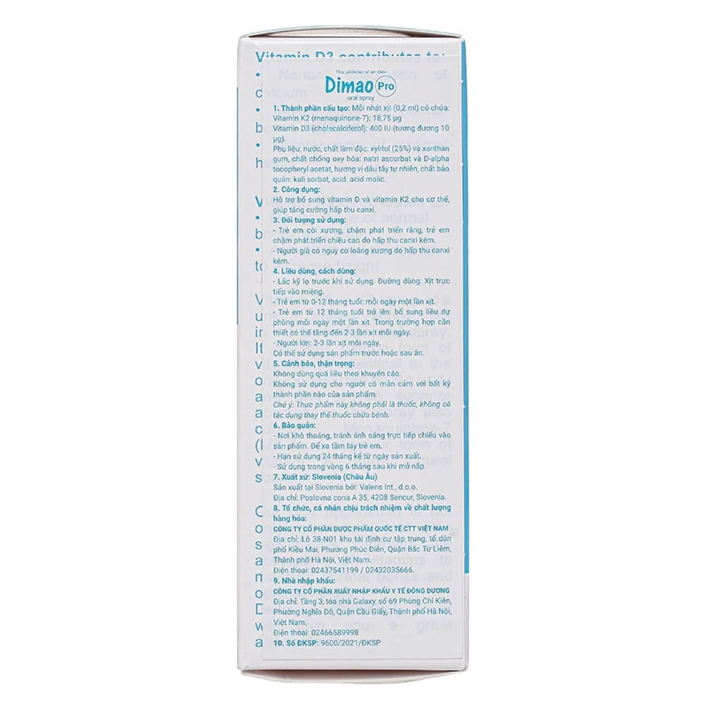 Thực phẩm bảo vệ sức khỏe Dimao Pro Oral Spray D3 K2
