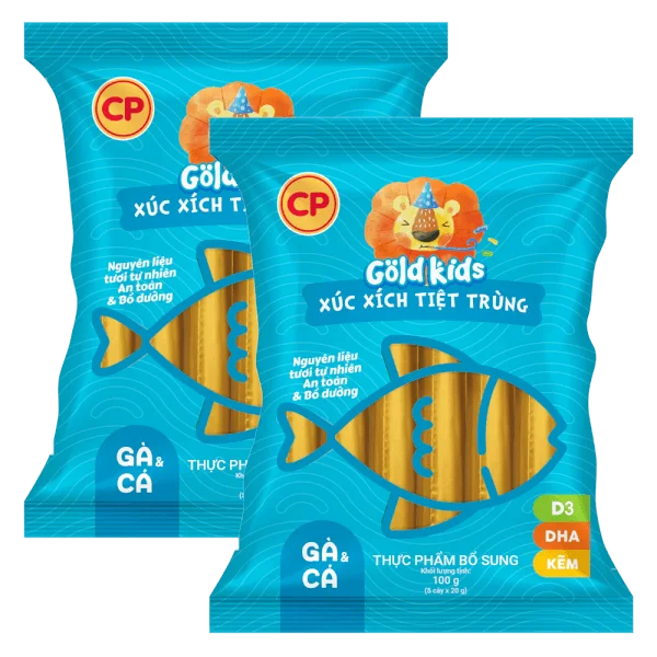Combo 2 Xúc Xích Tiệt Trùng Goldkids Gà & Cá