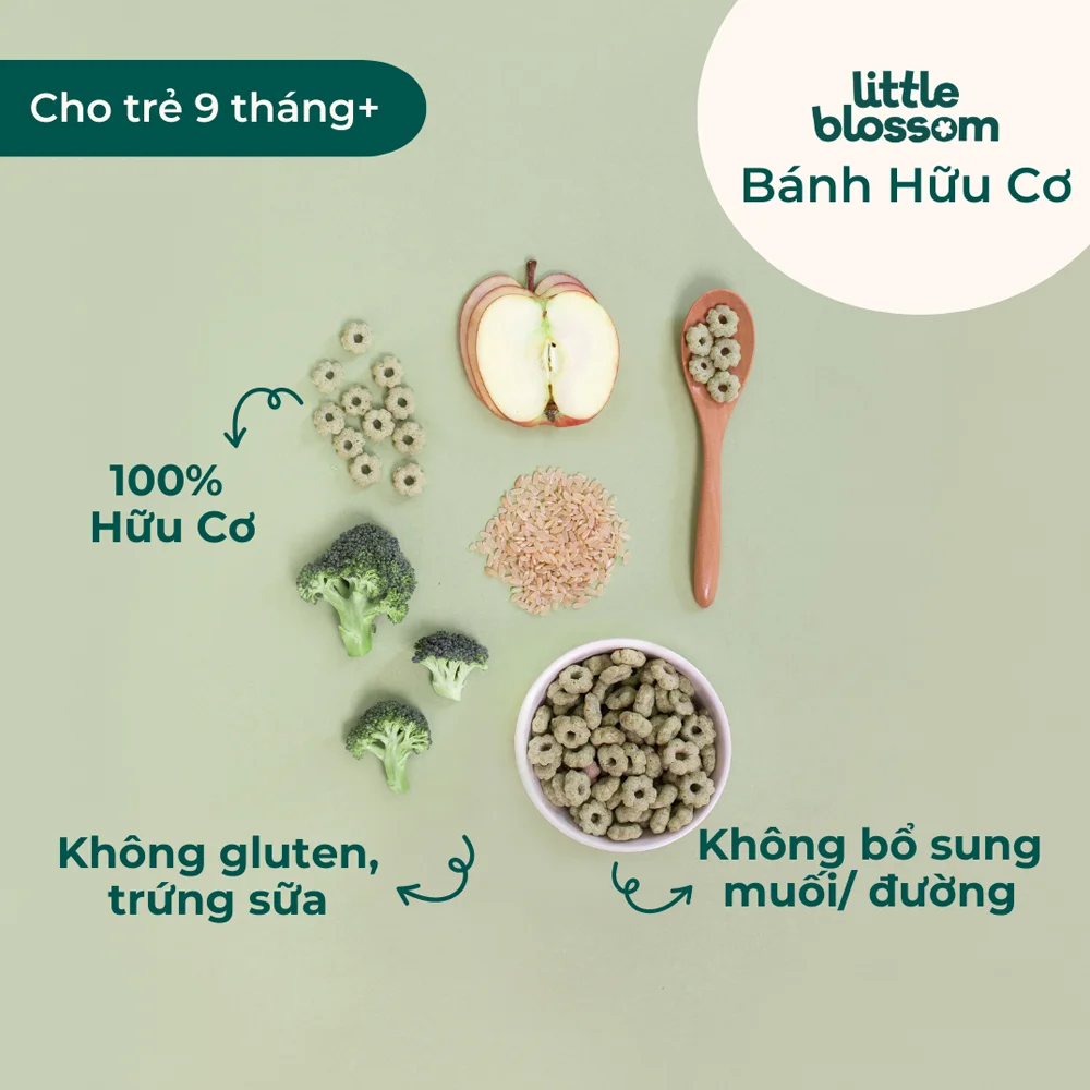 Combo 2 Bánh Puffs Gạo Lứt Hữu Cơ Little Blossom Vị Táo Và Bông Cải Xanh 40g