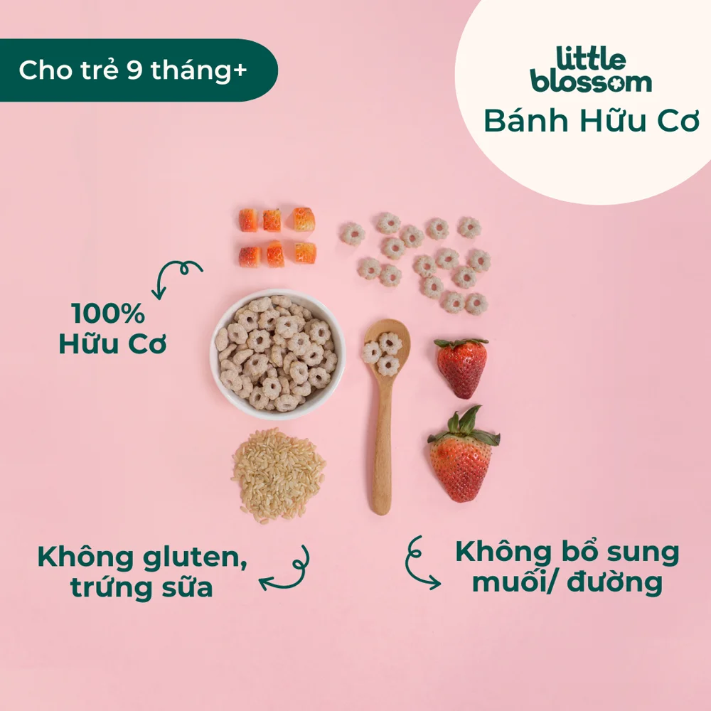 Combo 2 Bánh Puffs Gạo Lứt Hữu Cơ Little Blossom Vị Dâu 40g