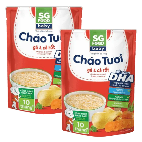 Combo 2 Cháo tươi Baby gà cà rốt, SG Food, 7 tháng, 240g