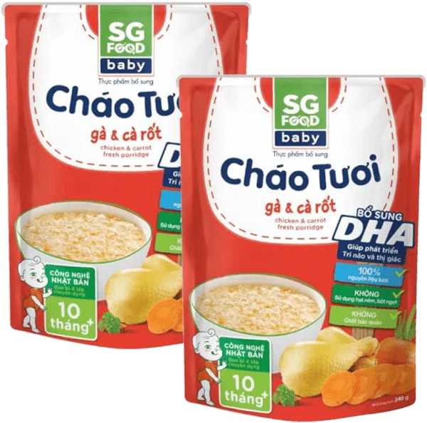 Combo 2 Cháo tươi Baby gà cà rốt, SG Food, 7 tháng, 240g