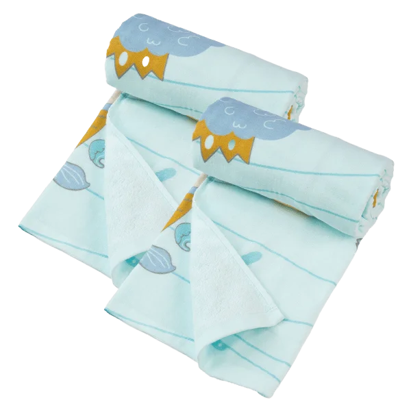 Combo 2 Khăn tắm trẻ em Cotton hoàng tử Cá Animo BM9T (60x120cm,Xanh)