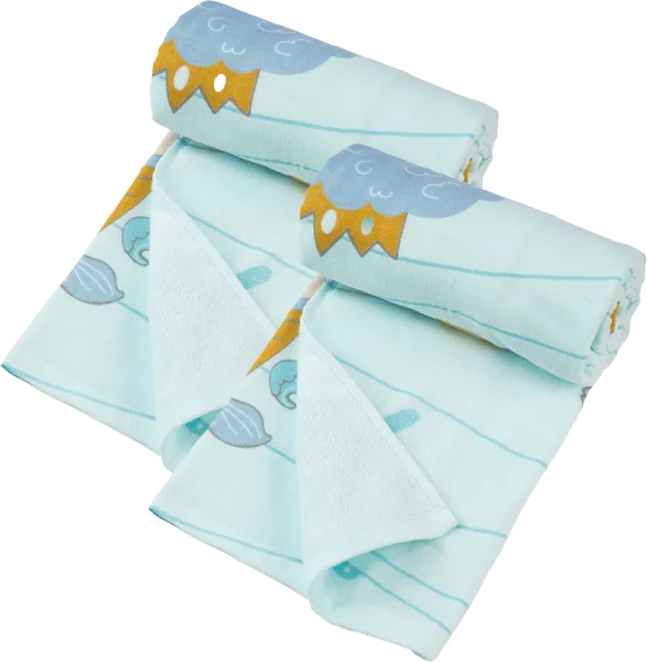 Combo 2 Khăn tắm trẻ em Cotton hoàng tử Cá Animo BM9T (60x120cm,Xanh)
