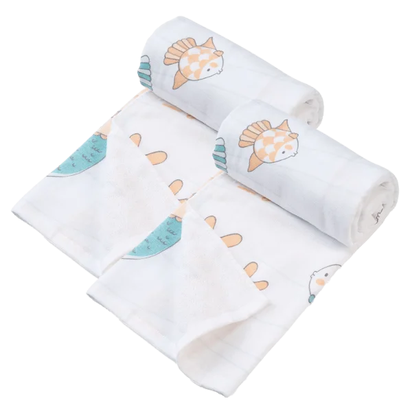 Combo 2 Khăn tắm trẻ em Cotton Nàng tiên cá Animo BM9T (60x120cm,Trắng)