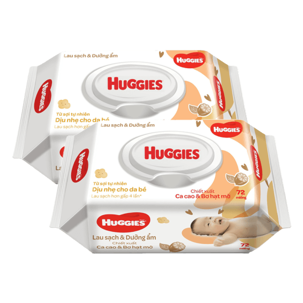 Combo 2 Khăn ướt cao cấp Huggies bơ hạt mỡ 72 Miếng