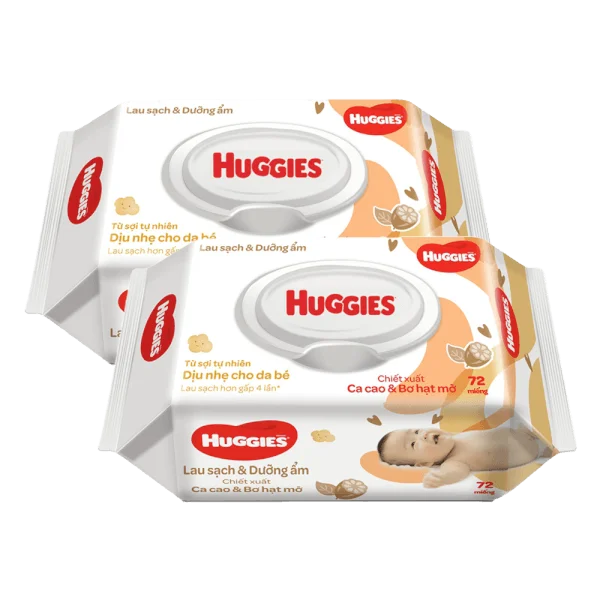 Combo 2 Khăn ướt cao cấp Huggies bơ hạt mỡ 72 Miếng