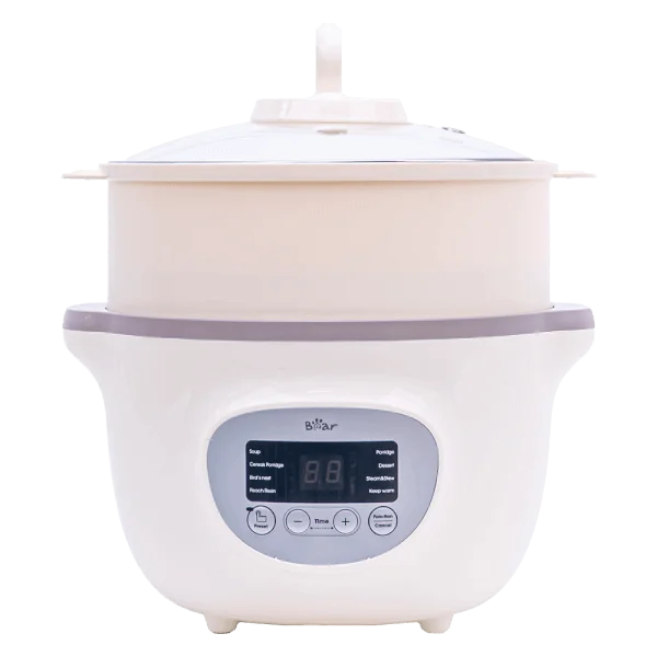Nồi nấu chậm Bear 1,6L có lồng hấp (Kem, SUBE002, Vi)