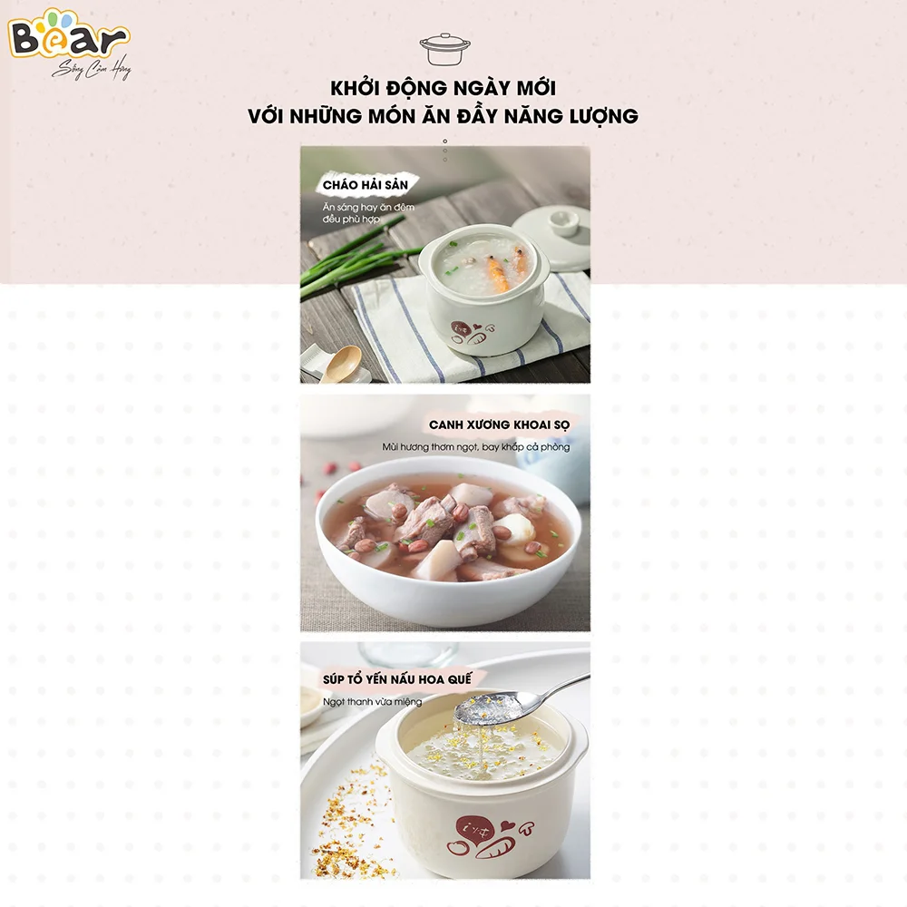 Nồi nấu chậm Bear 0,8L (Vàng, SUBE001, Vi)
