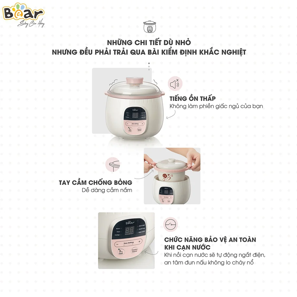 Nồi nấu chậm Bear 0,8L (Vàng, SUBE001, Vi)