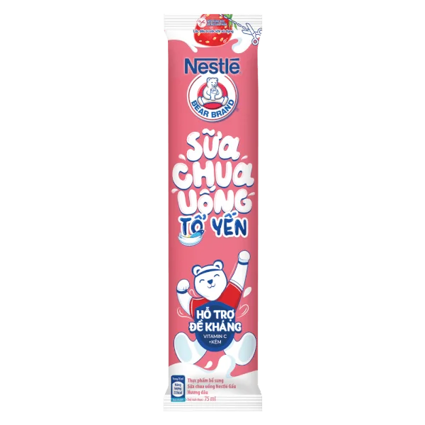 Thực phẩm bổ sung Sữa chua uống Nestle Gấu vị dâu, thùng 28 gói 75ml