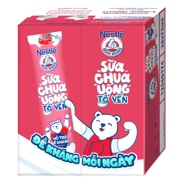 Thực phẩm bổ sung Sữa chua uống Nestle Gấu vị dâu, thùng 28 gói 75ml