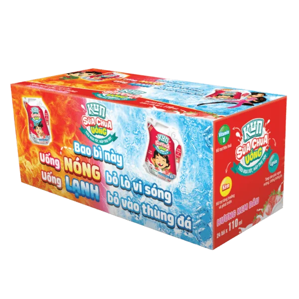 Thùng sữa chua uống KUN hương Kem Dâu 110ml - 24 túi