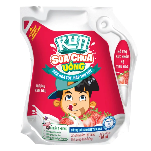 Thùng sữa chua uống KUN hương Kem Dâu 110ml - 24 túi