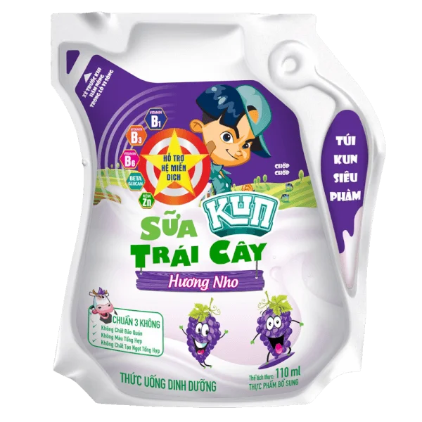 Thùng sữa uống KUN hương Nho 110ml - 24 túi