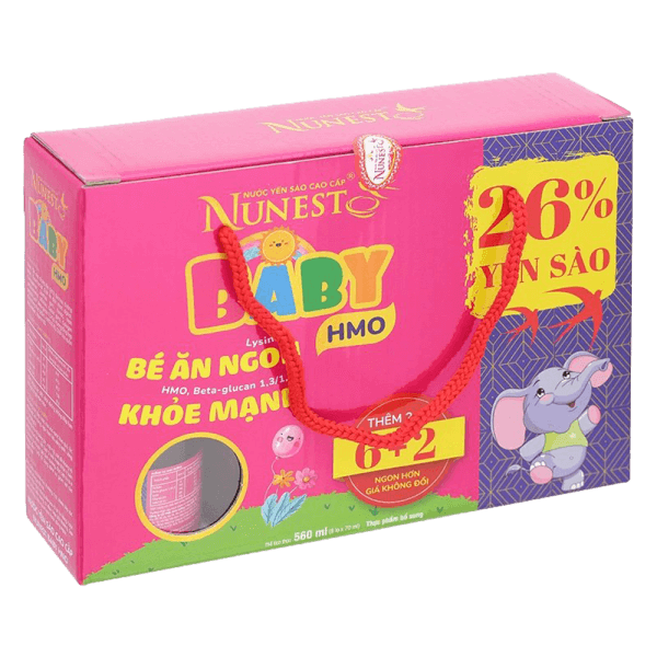 Lốc nước Yến Nunest Kid Baby 26% yến - bổ sung HMO - Lốc 8 lọ (KM 6+2)