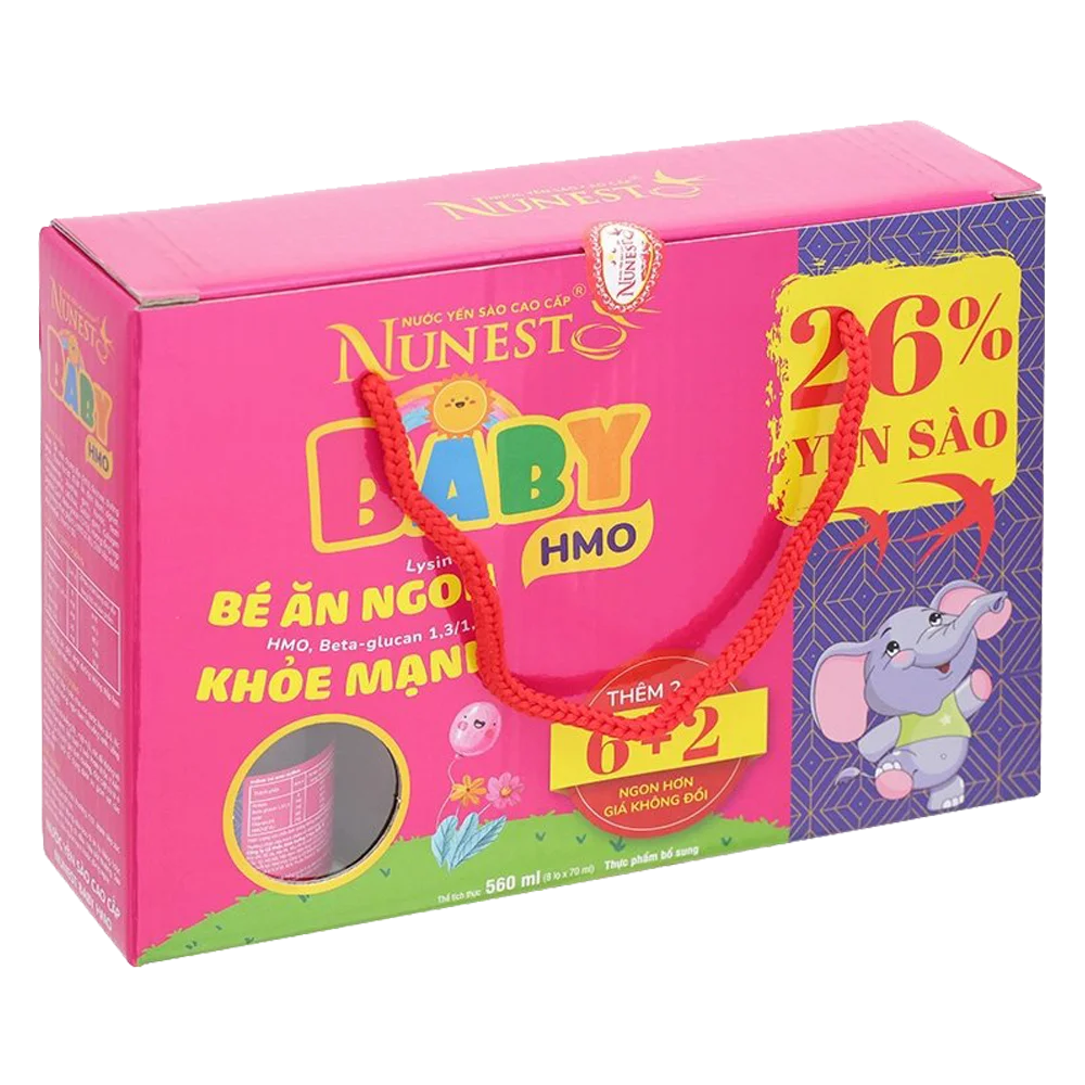 Lốc nước Yến Nunest Kid Baby 26% yến - bổ sung HMO - Lốc 8 lọ (KM 6+2)