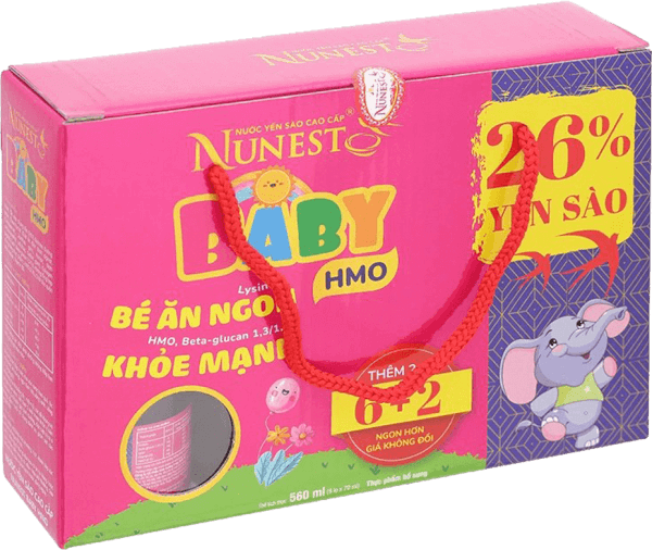 Lốc nước Yến Nunest Kid Baby 26% yến - bổ sung HMO - Lốc 8 lọ (KM 6+2)