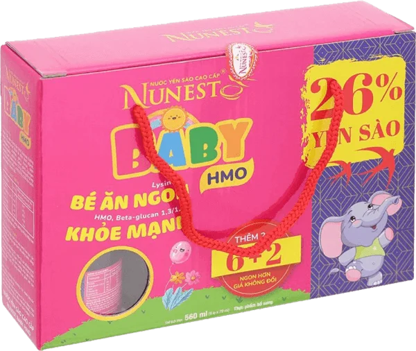 Lốc nước Yến Nunest Kid Baby 26% yến - bổ sung HMO - Lốc 8 lọ (KM 6+2)