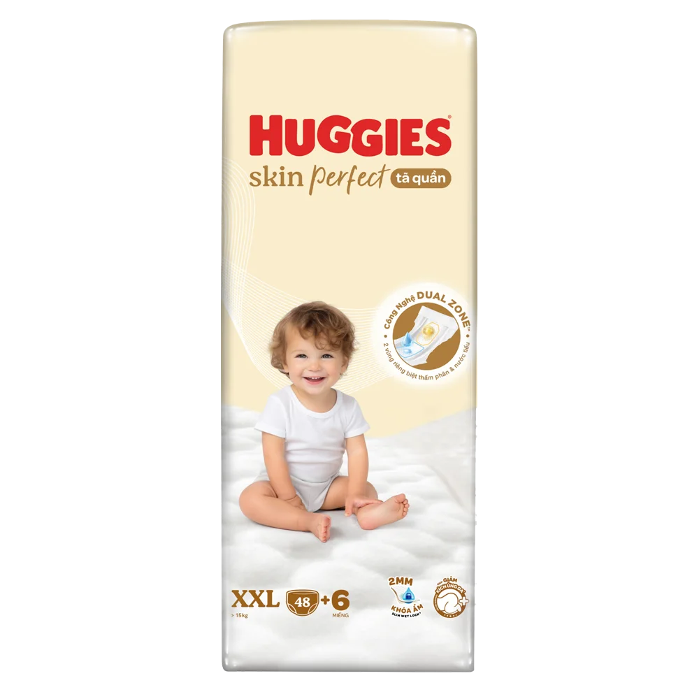 Tã quần Huggies SkinPerfect Pants (XXL, >15kg, 48+6 miếng) (giao bao bì ngẫu nhiên)