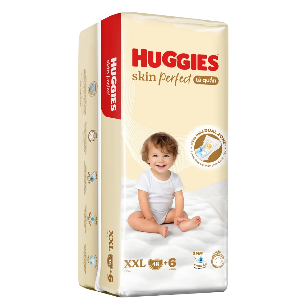 Tã quần Huggies SkinPerfect Pants (XXL, >15kg, 48+6 miếng) (giao bao bì ngẫu nhiên)